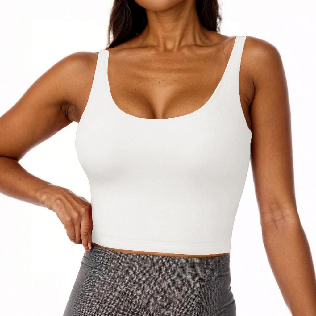 Women's U-neck Solid Color Sleeveless Short Top With Chest Cushion Vest
