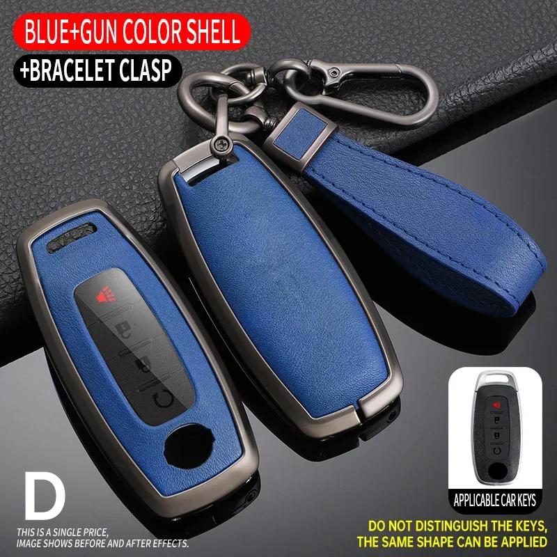 Zinc Alloy+ Leather Car Key Case Cover for Nissan Juke 2023 X-trail T33 Qasqhai J12 2022 Ariya Altima Teana2 3 4 5 Buttons Key