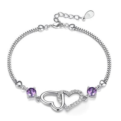 Bracelet Inlaid With Natural Amethyst Zircon Heart Lady Bracelet, Charm Jewelry Gift Wedding Jewelry