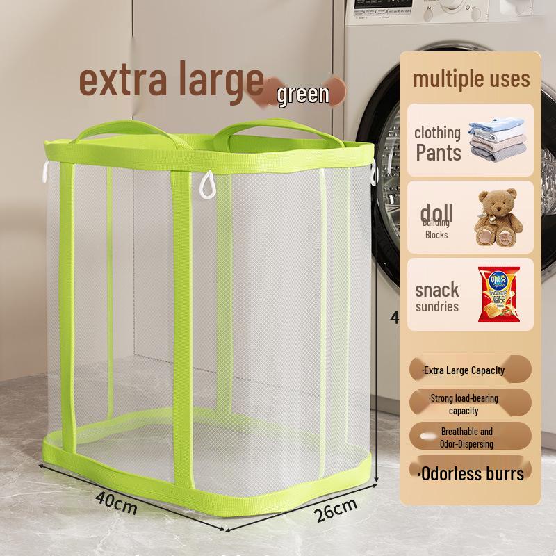 Foldable Breathable Mesh Laundry & Toy Basket - Large Capacity Clothes Storage for Bathroom & Household