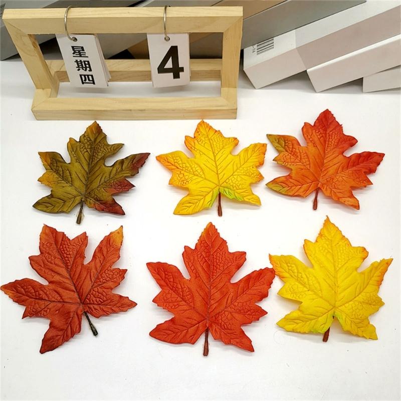 10PCS Bright Colored Faux Maple Leaf Models With Natural Texture For Home Decors And Seasonal Displays