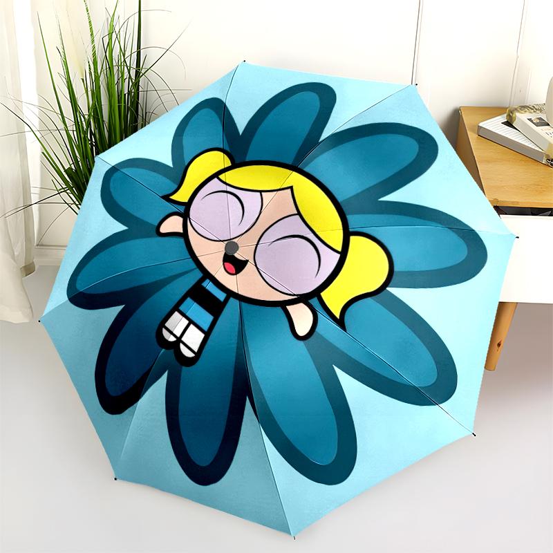 1PC The Powerpuff Girls Umbrella Portable Folding Umbrella Iron Frame Hole Bone Structure Outdoor Home Umbrella A1