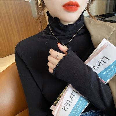 German Velvet Spring and Autumn Clothing New Semi-turtleneck Bottoming Shirt Women's Long-sleeved T-shirt Slim-fitting Versatile Fungus Edge Inner