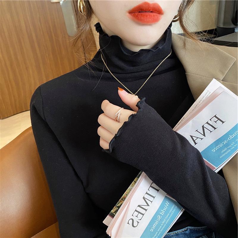 

German velvet spring and autumn clothing new semi-turtleneck bottoming shirt women s long-sleeved T-shirt slim-fitting versatile fungus edge inner XL кофейный