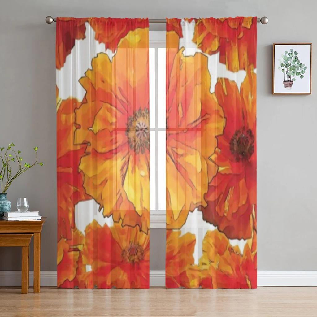 Ungdomssoverom Skjære Gardiner Retro Trefiber Røde Valmuer Kjøkken Arbeidsrom Gardiner Stue Høytidsdekor Tyllgardiner