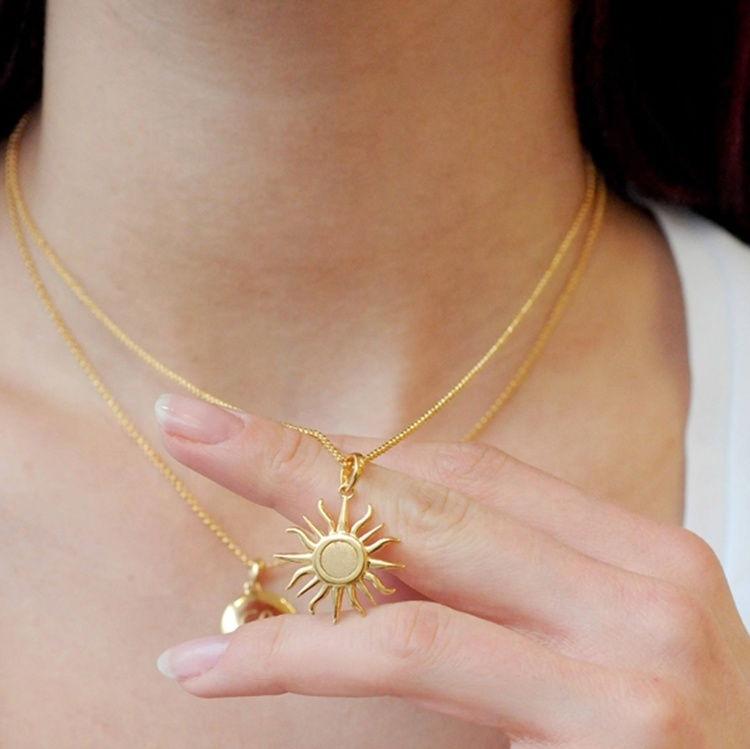 Stainless Steel Women'S Hawaiian Necklace, Gold Plated Brushed Sun Pendant Necklace Charm Necklace