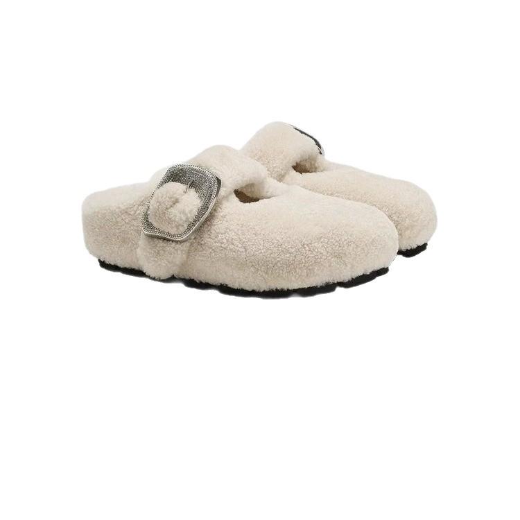 

Women s Fuzzy Cotton Lined And Padded Warm Thick-soled Closed-toe Slippers 35 белый