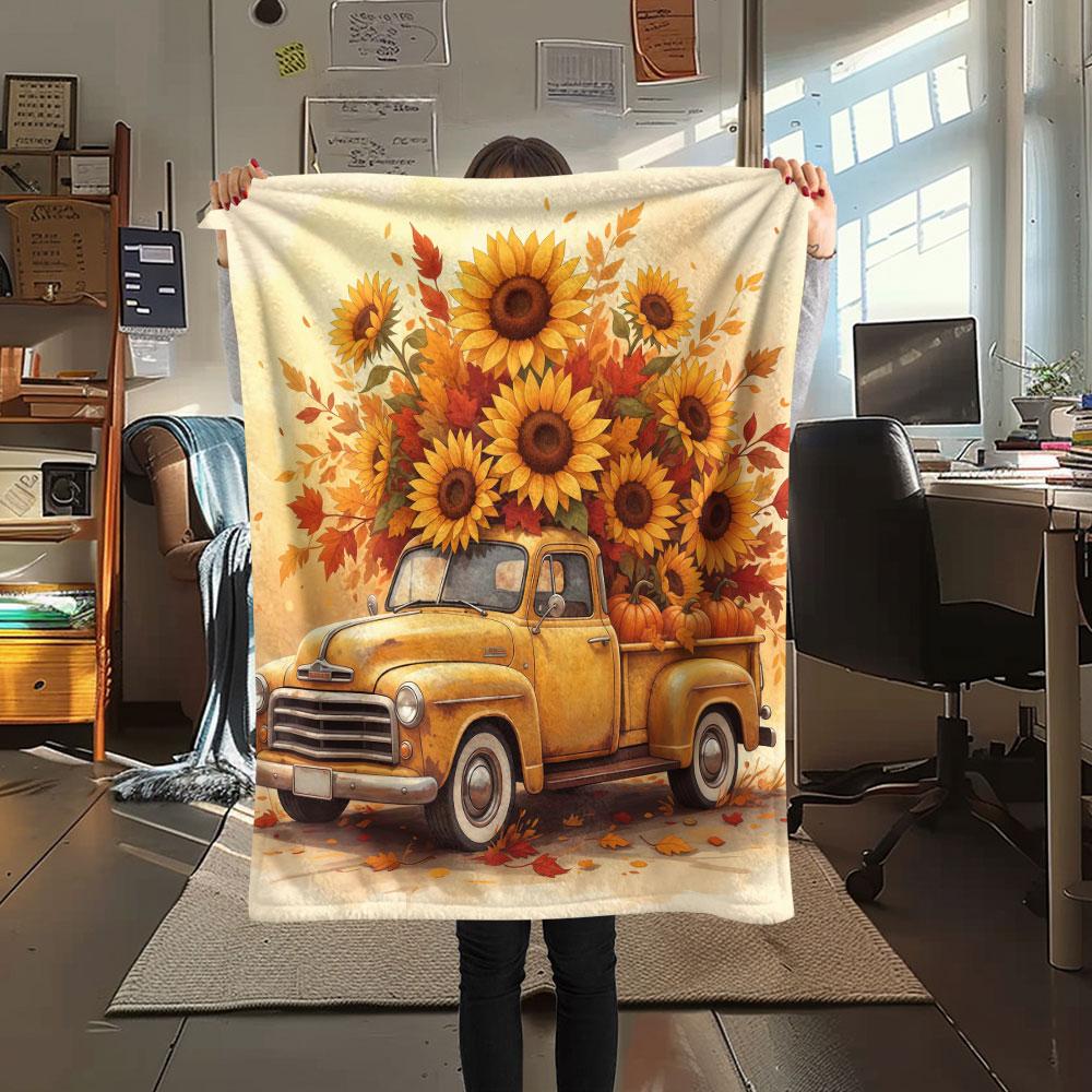 

1Pc Seasons truck Print Flannel Blanket, High quality Comfortable for All Seasons, Home Decor, Warmth and Comfort, Perfect for Christmas Gifts 80cm x 120cm