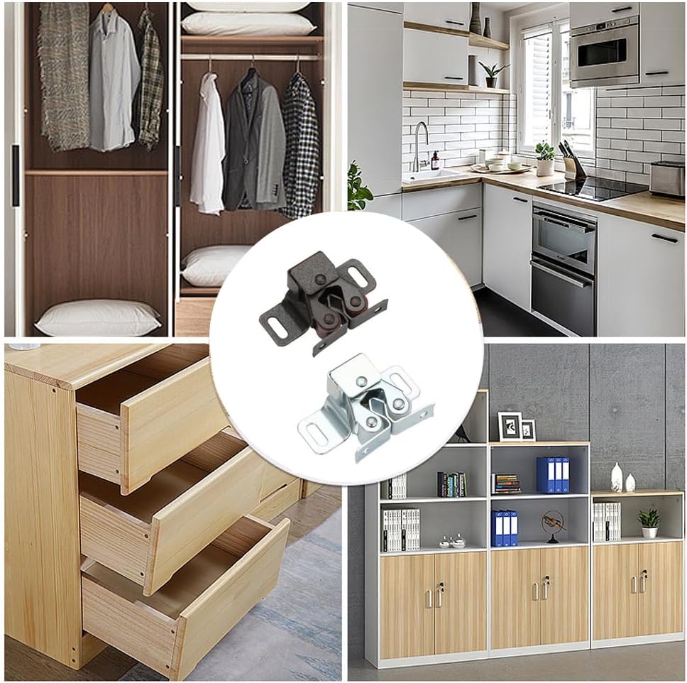 Double Roller Strong Hold Cupboard Cabinet Door Catches with Screws,Cabinet Catch Door Latch for Home Furniture Cabinet Cupboard