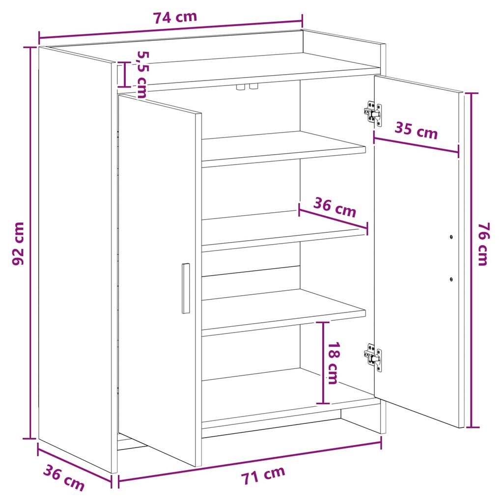Shoe Cabinet Artisan Oak 73.5 x 36 x 92 cm Particleboard