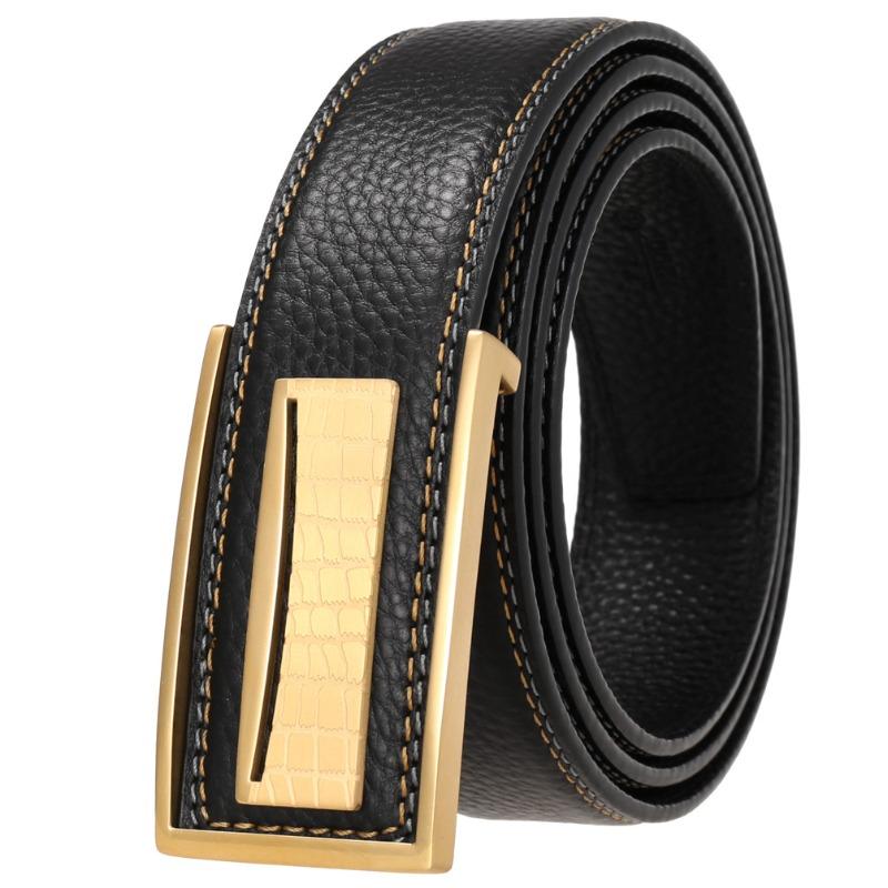 Smooth stainless steel buckle belt, double-sided first-layer cowhide belt, perforated belt 110-130CM