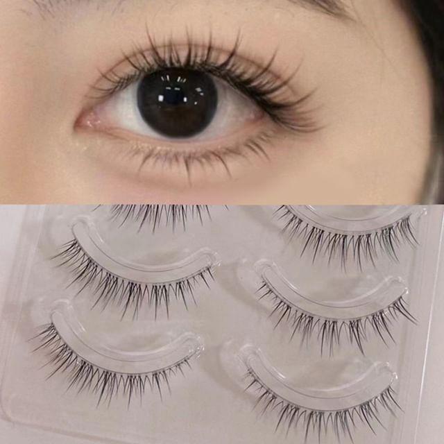 Mogugu - Set of 5 Pairs: Natural Wispy Clear Band False Eyelashes fk57 - Black