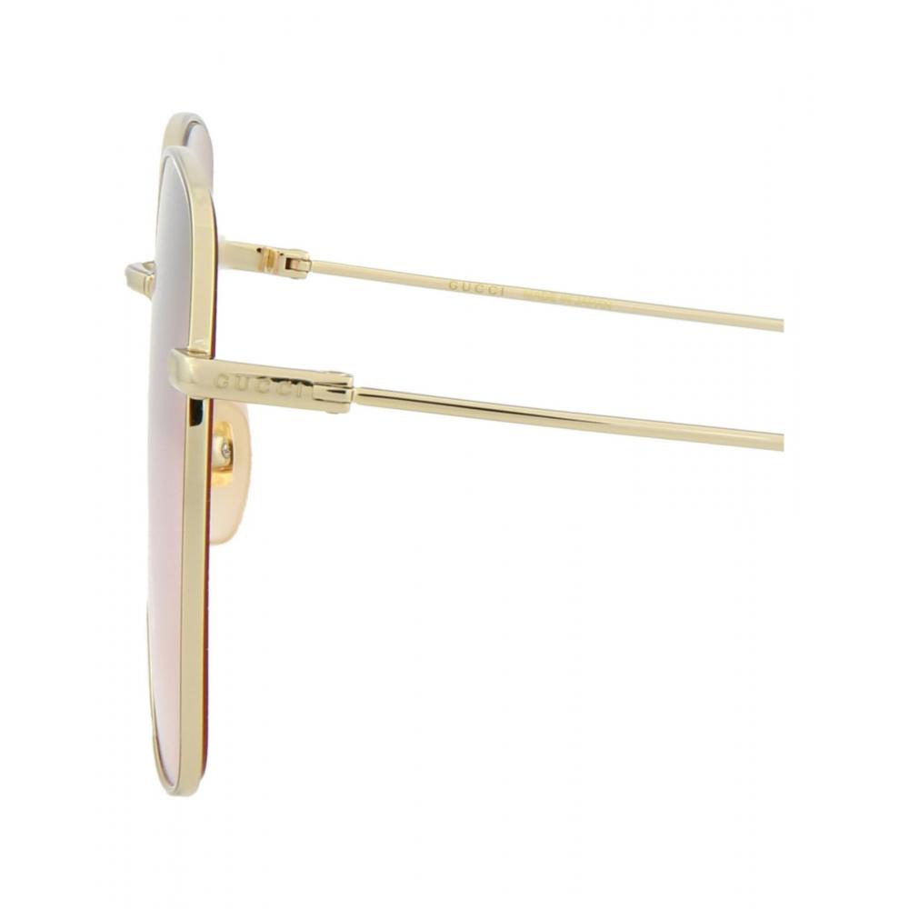 Gucci Square Frame Metal Sunglasses Gold Gold Pink