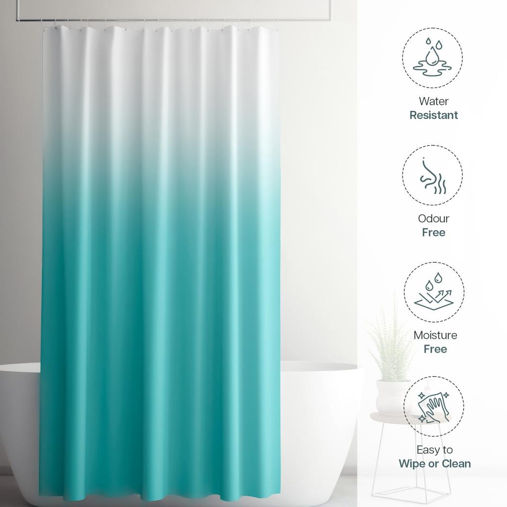 Ombre Blue Gradient Shower Curtain Machine Washable All Season Waterproof Privacy Protection 2D Print Solid Color Design Modern