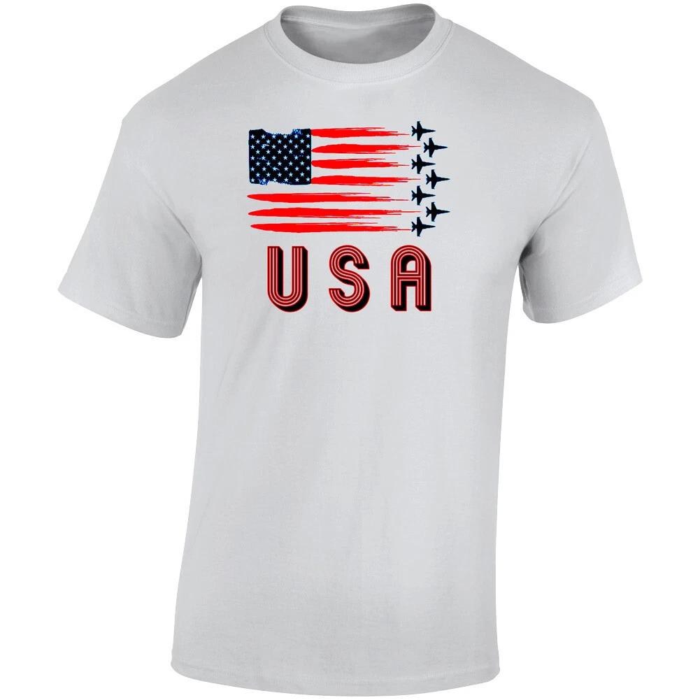 Usa American Flag Fighter Jets Patriotic July 4 Memorial Veterans Gift T Shirt 2XL
