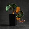 Ginkgo Leaf Sculpture Freestanding Metal with Stone Base Metalized