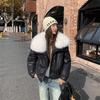 Big fur collar down cotton jacket women's winter short temperament loose small deerskin down cotton jacket