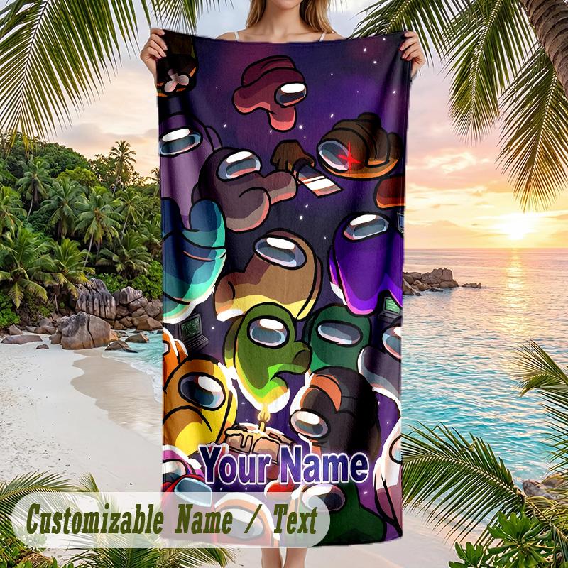 Among Us Beach Towel, Personalized Custom Text, Quick Dry Soft Large Towel For Swimming Pool Travel
