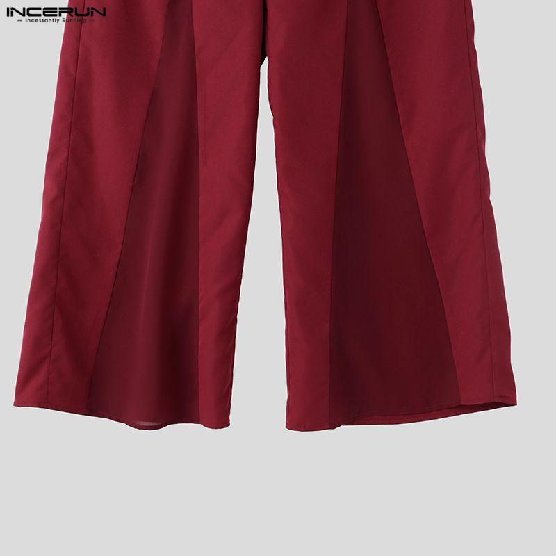 INCERUN Men High Waist Zip-up Side Mesh Patchwork Casual Flare Pants Trousers