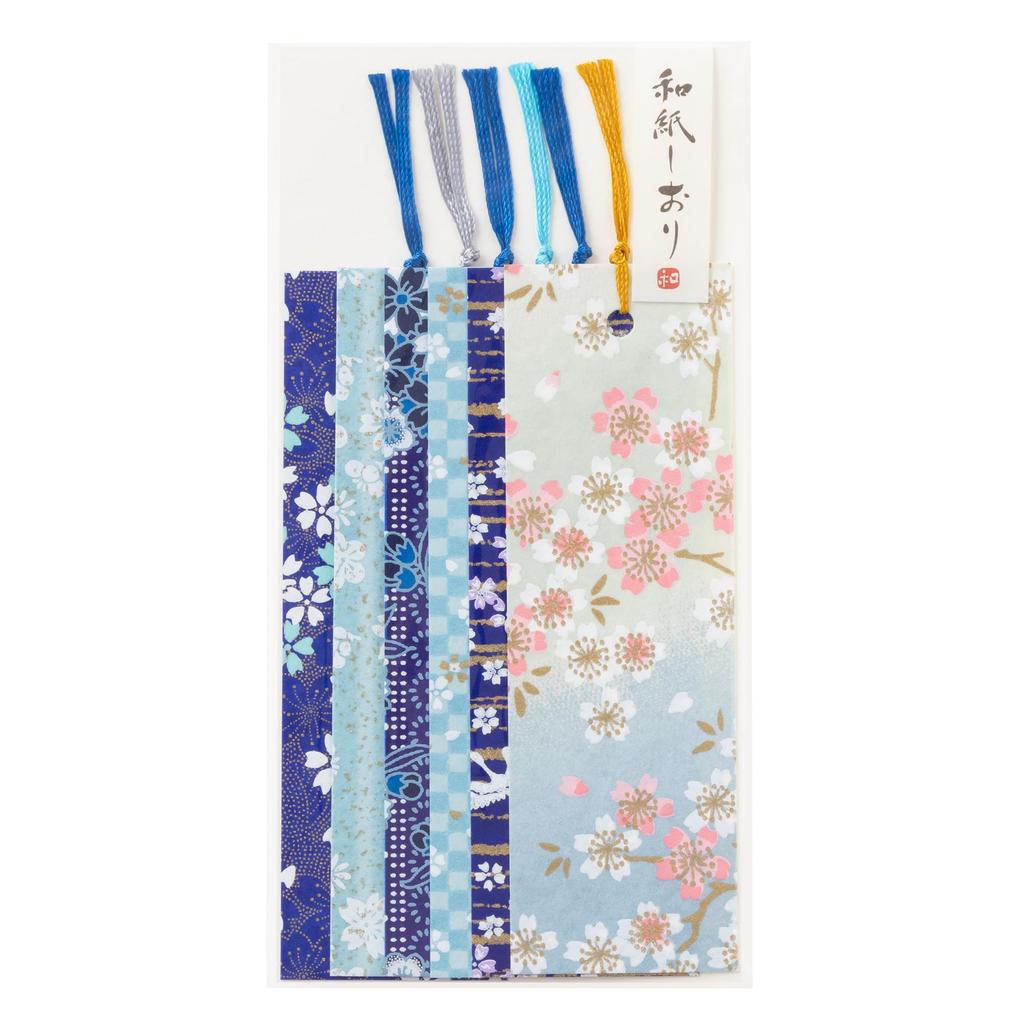Kawasumi Washi Yuzen Washi Special Cherry Blossom 6 Sheets Stencil-Dyed Bookmarks, Selection, Pattern, Blue,