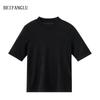 Northern Deer Women's Fine Wool Knit Short Sleeve T-Shirt with Half-High Collar