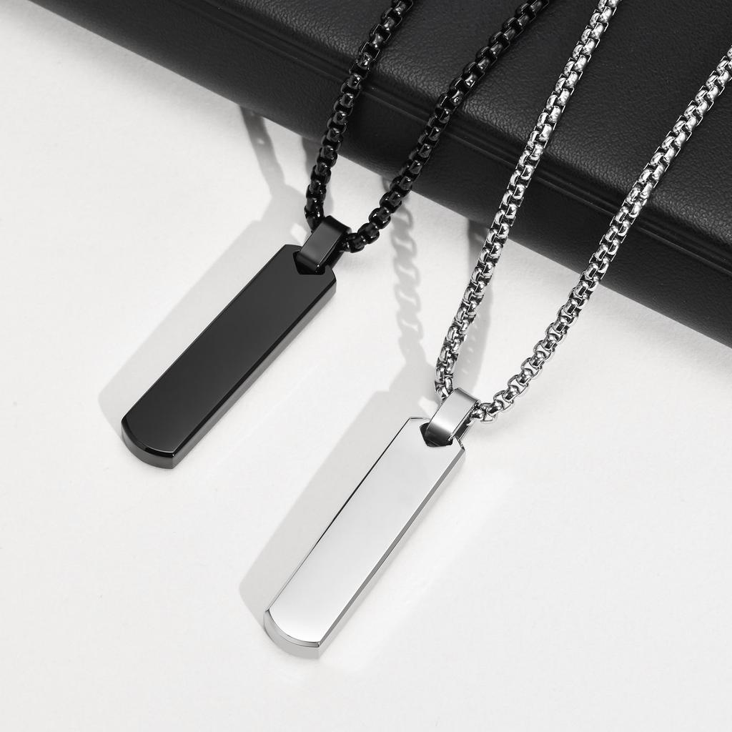 Engraved Jewelry Simple Pendant Stainless Steel Three-Dimensional Rectangular Strip Geometric Necklace Men'S Jewelry Pn-1676