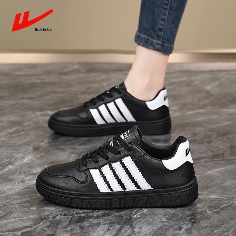 Warrior Women s Lightweight Casual Black Leather Skate Shoes - Anti-Slip, Waterproof, Trendy, Autumn/Winter Footwear 37