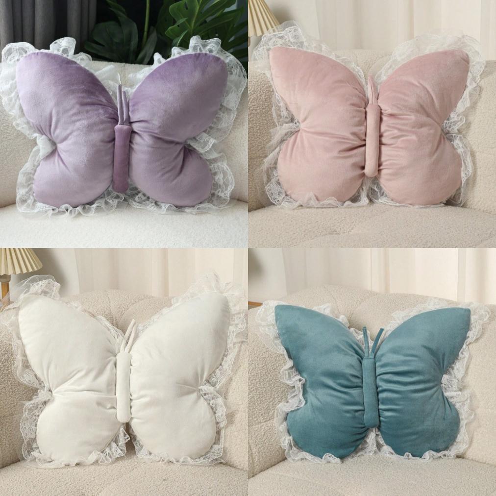 Modern Lace Butterfly Decorative Cushion With Pp Cotton For Bedroom And Office