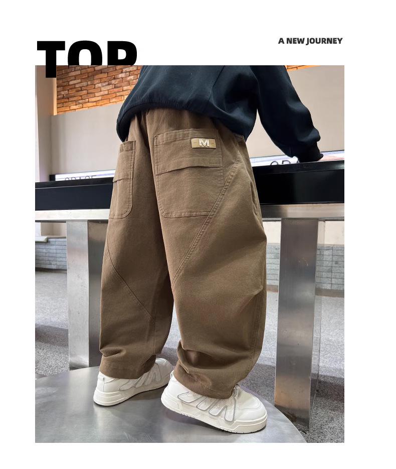 Boys' Fleece-Lined Wide-Leg Overalls for Teens - Trendy Casual Autumn Wear