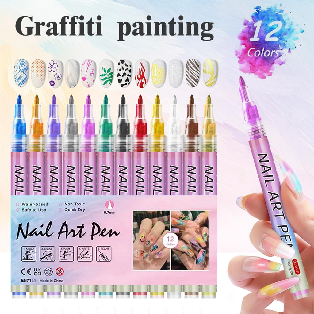 DIY Nail Pen, Painting And Doodling, Nail High-gloss Outlining Pen, Acrylic Pen Set, Colored Paint And Nail Pen,30ML