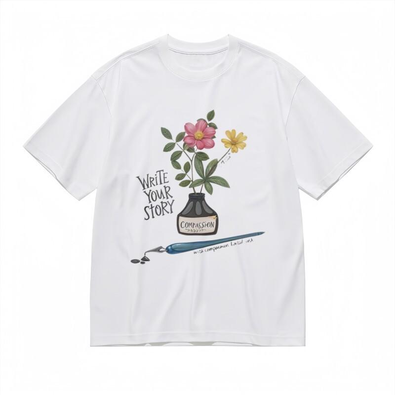 

Women s Breathable Classic T-Shirt Ink Bottle Floral Compassion Design Tee 3XL