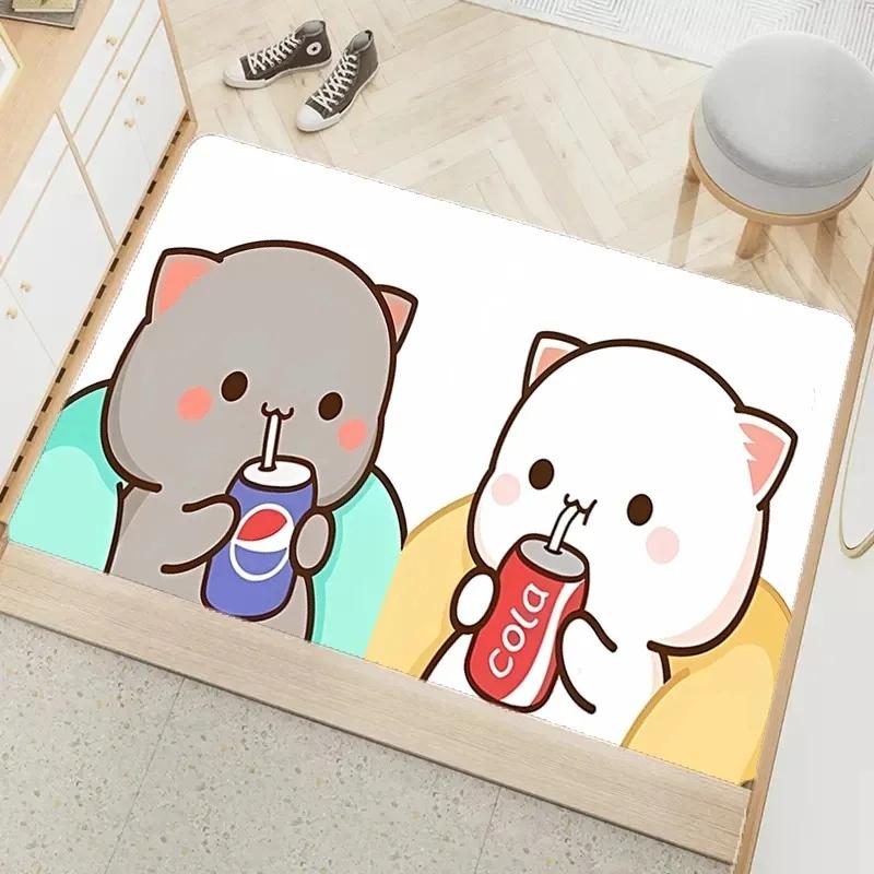 Entrance Door Mat Cute Peach Mochi Print Non-slip Absorbent Bathroom Cartoon Rug Home Bedroom Carpet Room Decoration