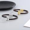 Men's Leather Magnetic Clasp Bracelet with Stainless Steel Nails