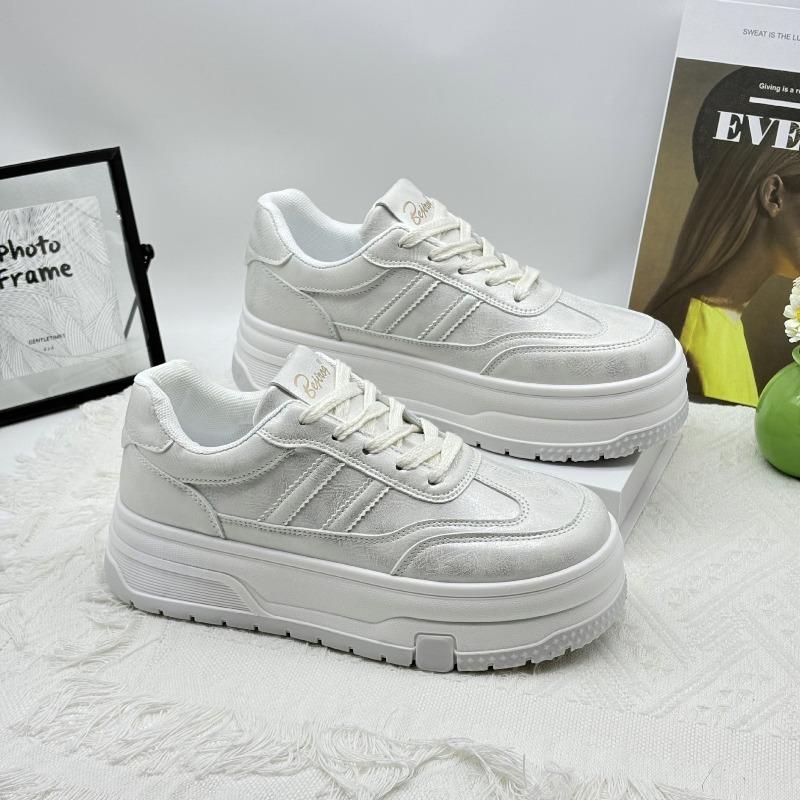 Platform white shoes women's spring new casual sports shoes retro versatile small height-increasing board shoes