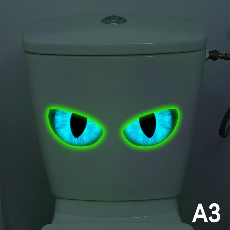 Funny Glowing Eyes Toilet Stickers Removable Bathroom Decoration Waterproof Vinyl Wall Tile Decals for Home Office