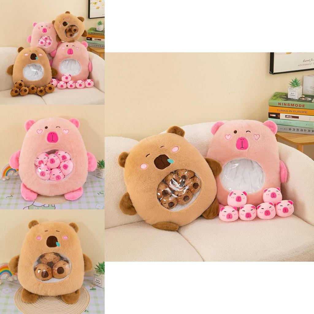 Adorabile Set di Cuscini Peluche Capibara Riempito con Morbido Cotone PP Materiale Peluche Corto