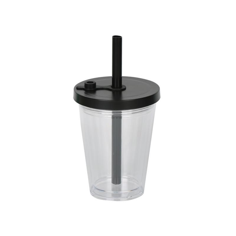 360ml Kreativer Dicker Strohhalm Bubble Tea Becher DIY Silikonstöpsel Doppellagig Kunststoffummantelt Rund Amerikanischer Stil Kaffeebecher