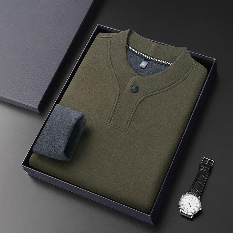 Men's Solid Color Fleece-Lined Sweatshirt, Winter Stand-Up Collar, Long-Sleeve Casual Base Layer.