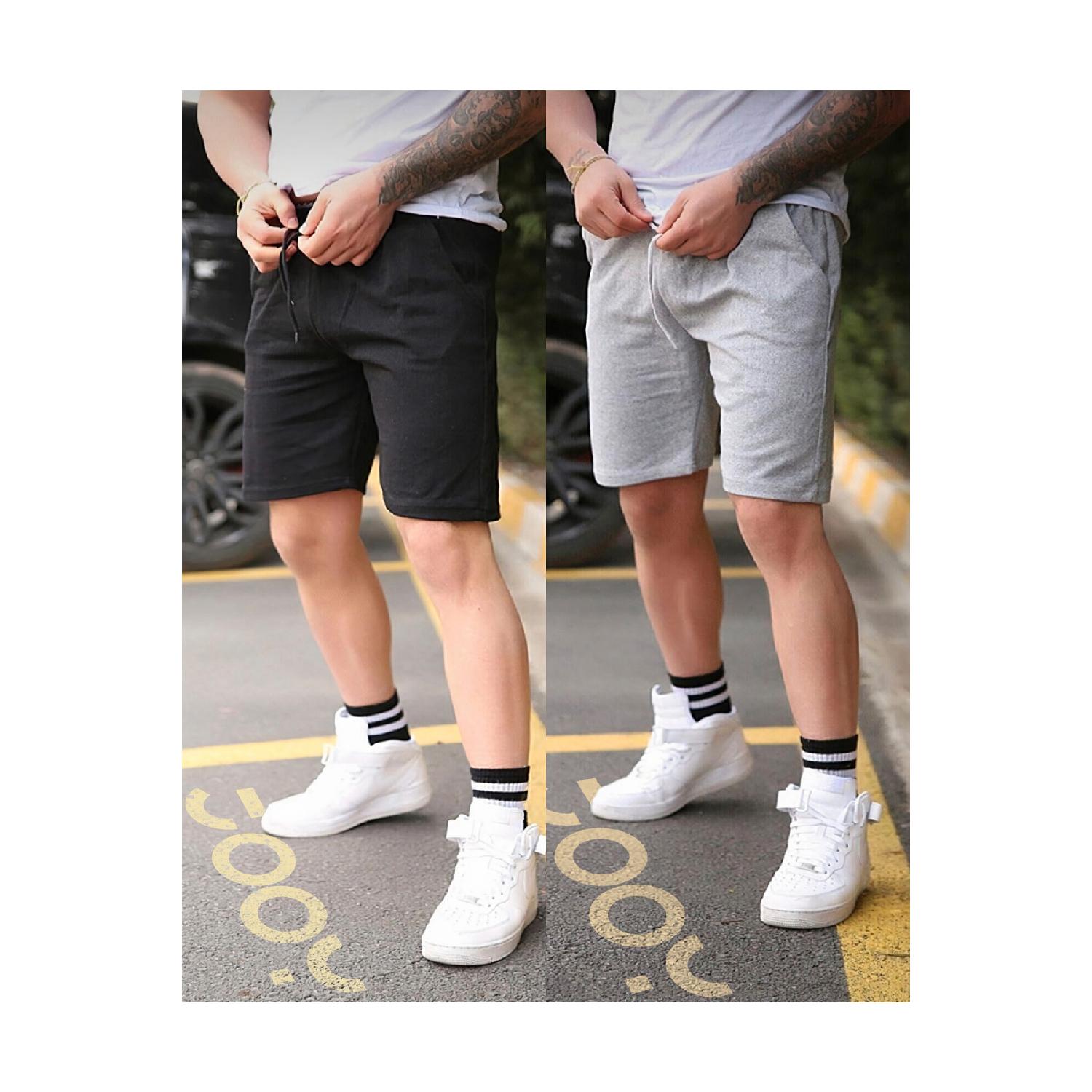 

Мужские шорты из чесаного хлопка, черно-серые, комплект из двух штук S