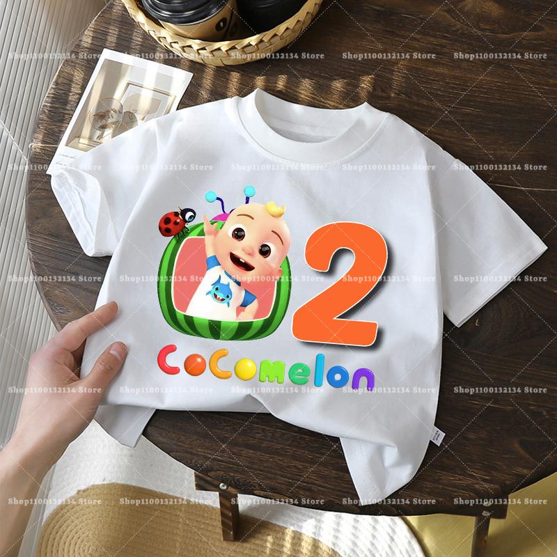 Cocomelons Kids Birthday Number 1-10 T-shirts Cartoon Anime Boys Girls Tees Short Sleeves Printed Children Tops Summer Clothes