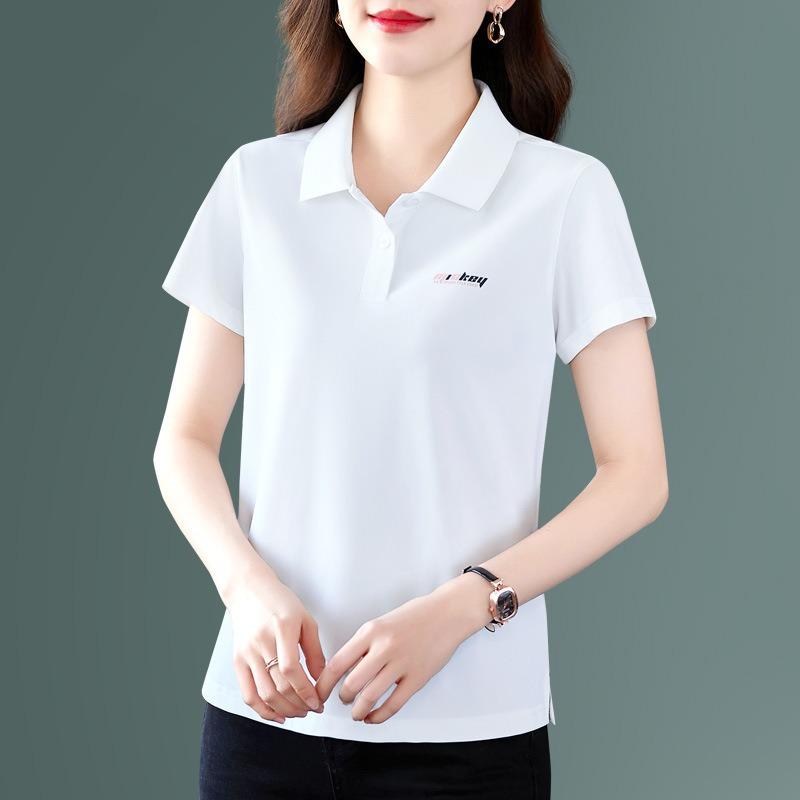 

YYFS Женская мода Повседневная Летняя Весна Однотонный Принт Короткий Рукав Воротник ПОЛО Блузки и Рубашки XXXXXL