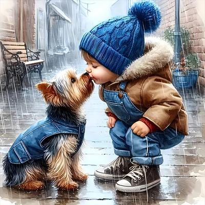 Vollstickerei Baumwollgarn 11CT Gedruckter Junge Kreuzstich-Set Kunst 40x40cm