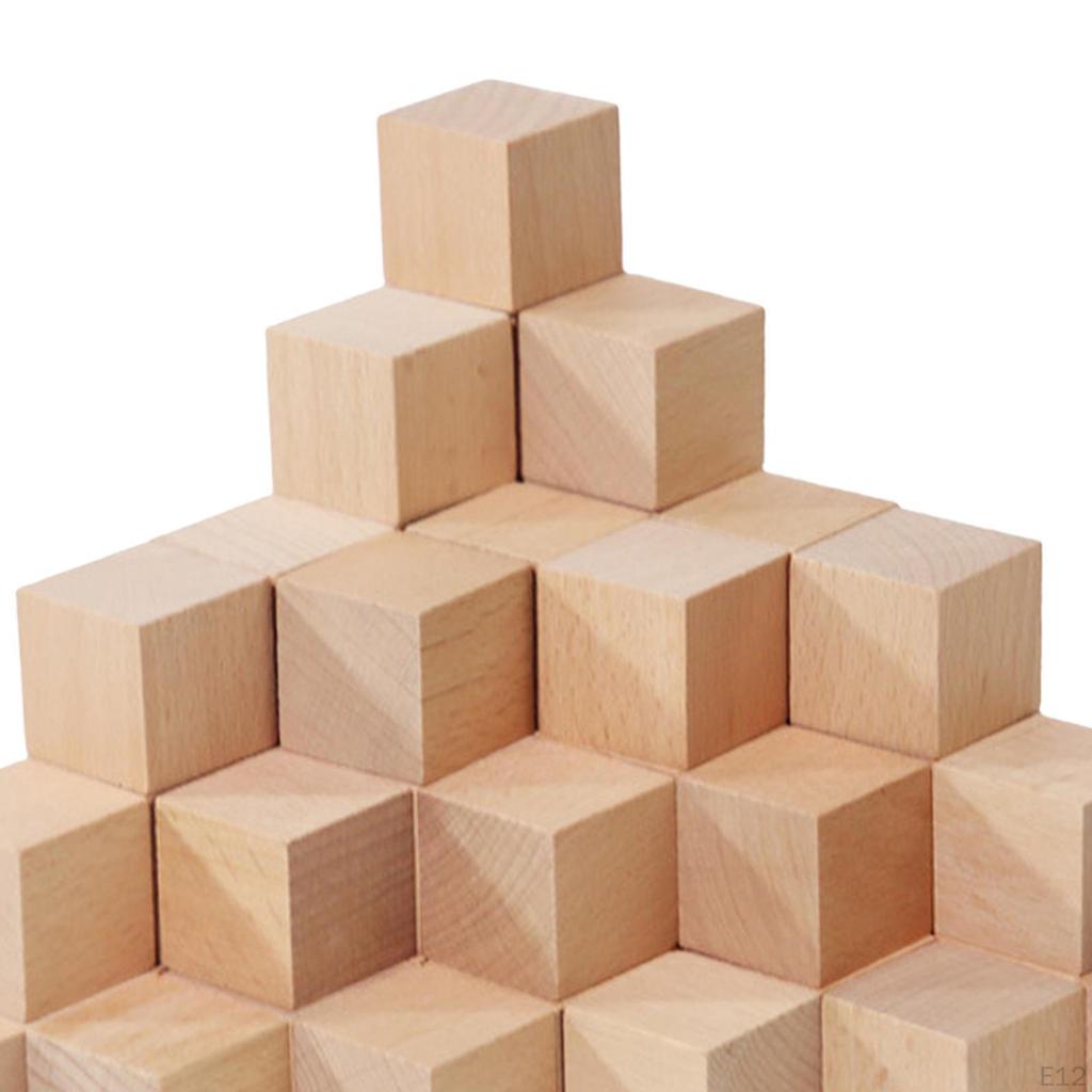 50 Pieces Wood Blocks Building Playing Counting Creative Crafts Math Sorting Toys Small Cubes