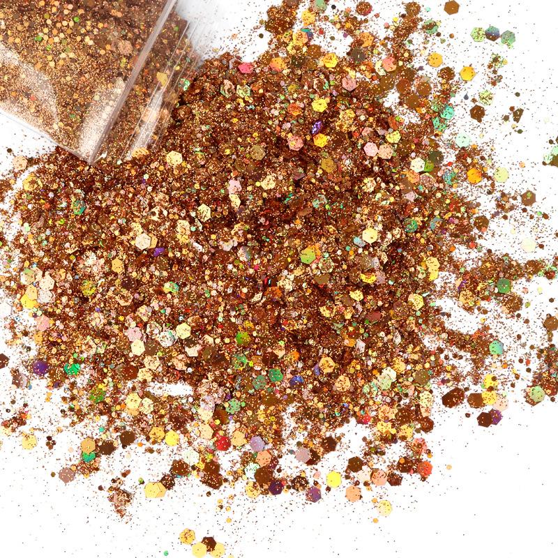 50G holografické smíšené šestihranné třpytky na nehty stříbrné třpytky laserové třpytky tenký film DIY design dekorace na nehty