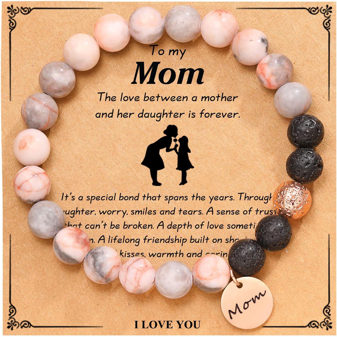 

Браслет из гравированного лавового камня и металлических бусин - Идеальный подарок для матери и дочери на День матери