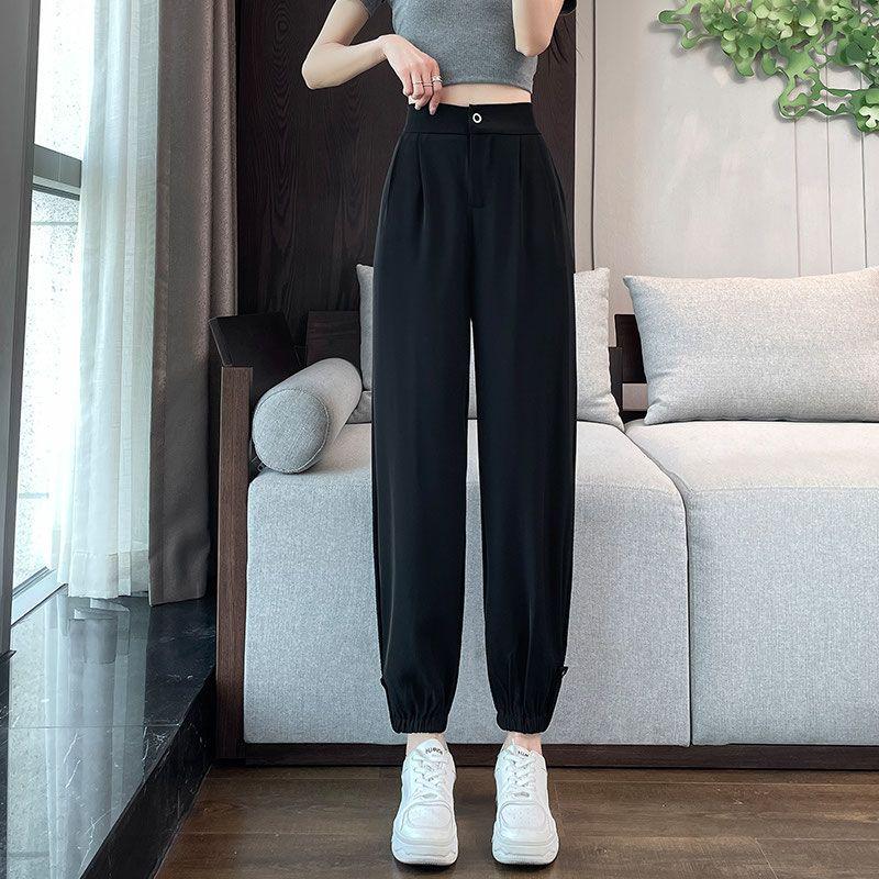 Women s High-Waist Ice Silk Cargo Pants - Summer 2026 Harem Style S (80-95 lbs) чёрный