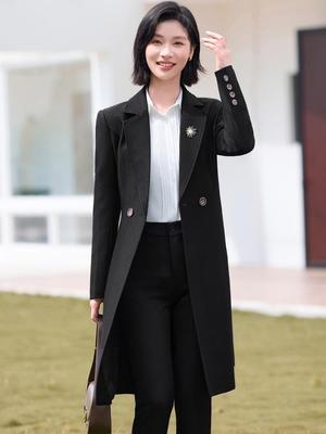 Women's Tall Trench Coat: Mid-Length, Suit Collar, Long Sleeve, Autumn/Winter