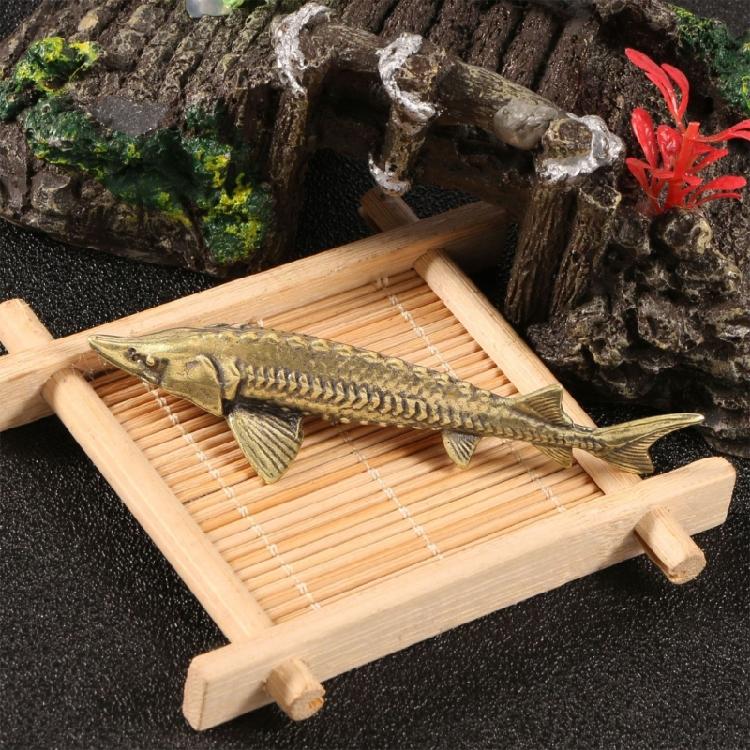 Metal Sturgeon Fish Miniature Figurine Antique Animal Sculpture Decorative Art Piece Ornament for Shelf Desk Gifting