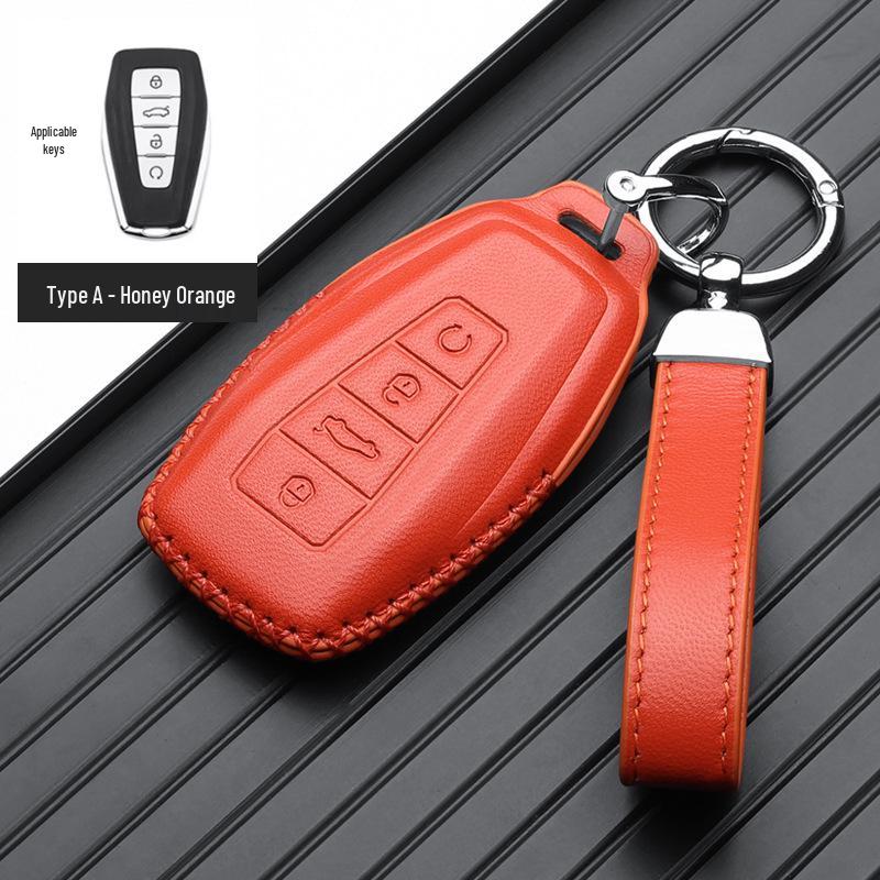 Genuine Leather Key Case for Geely Boyue, Xingyue L, Binyue ICON, Xingrui, Panda Mini - Premium Metal Shell
