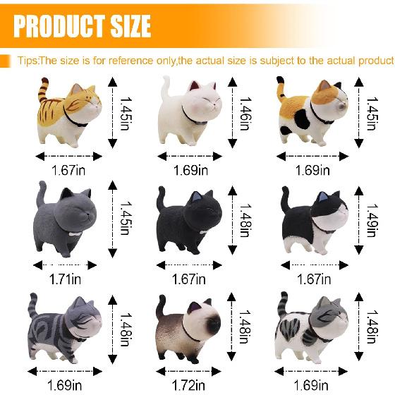 9PCS Car Cute Cat Decorations, Fun Car Rear View Mirror Ornaments, Cat Figurines Set Dashboard Decorations, Universal Auto Interior Accessories for